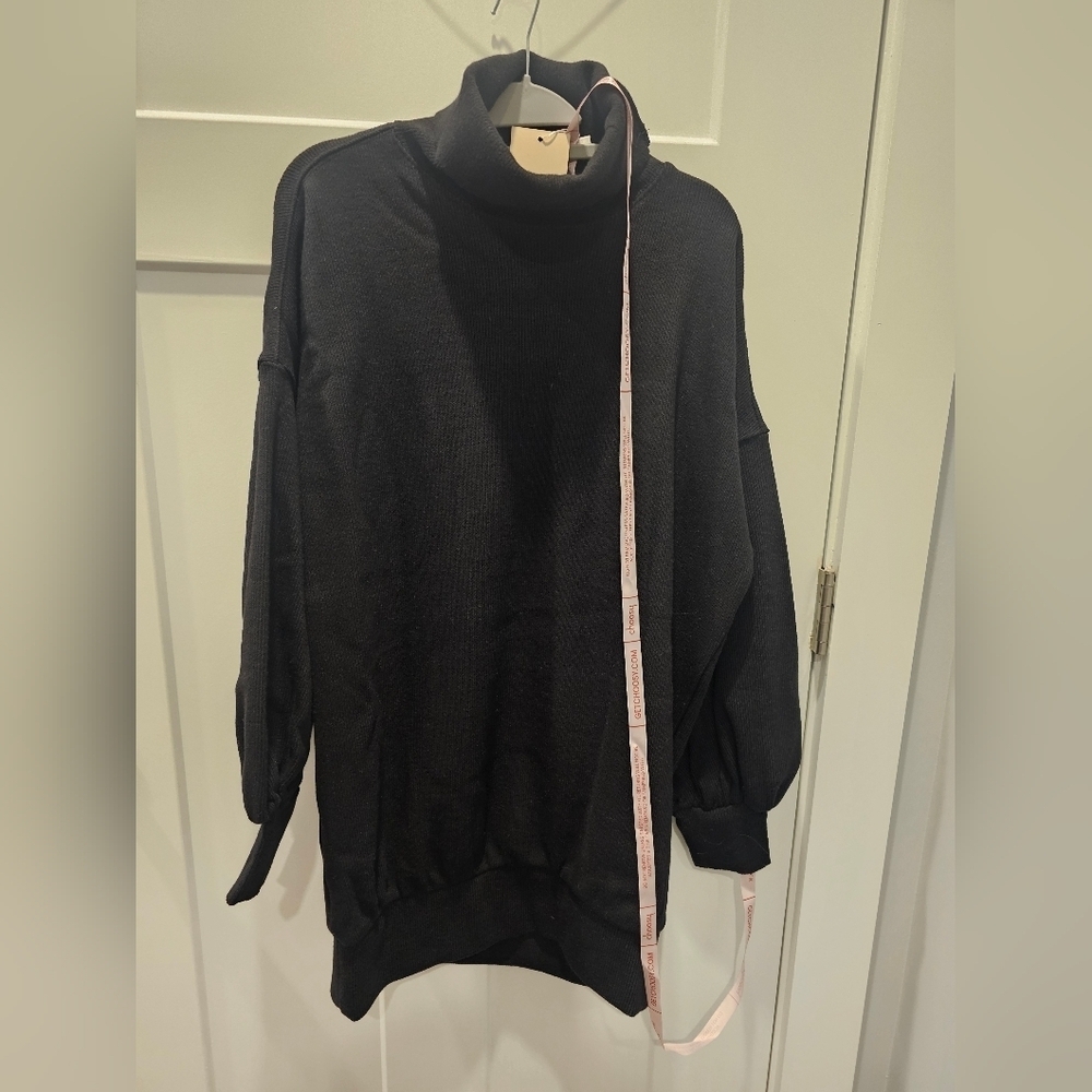 Choosy Oversized Boyfriend Sweater Black Ribbed Turtleneck Pullover NWT XS